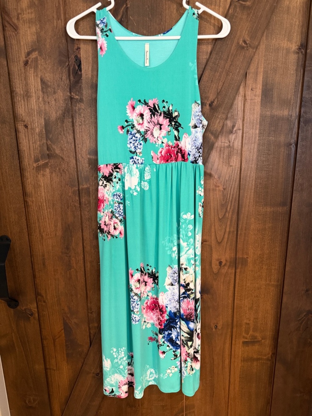 Beeson River Teal Floral Maxi Dress with Pink & Blue Accents